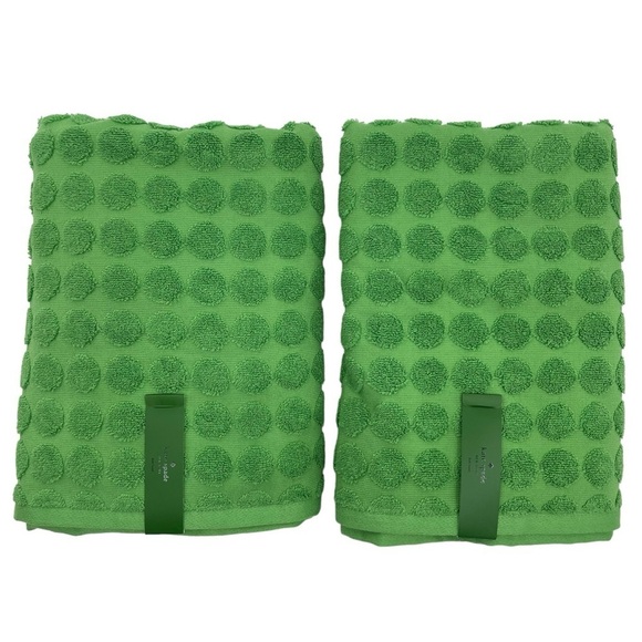 Kate Spade Set of 2 Picnic Green reversible raised dot bath towels NWT - Picture 1 of 8